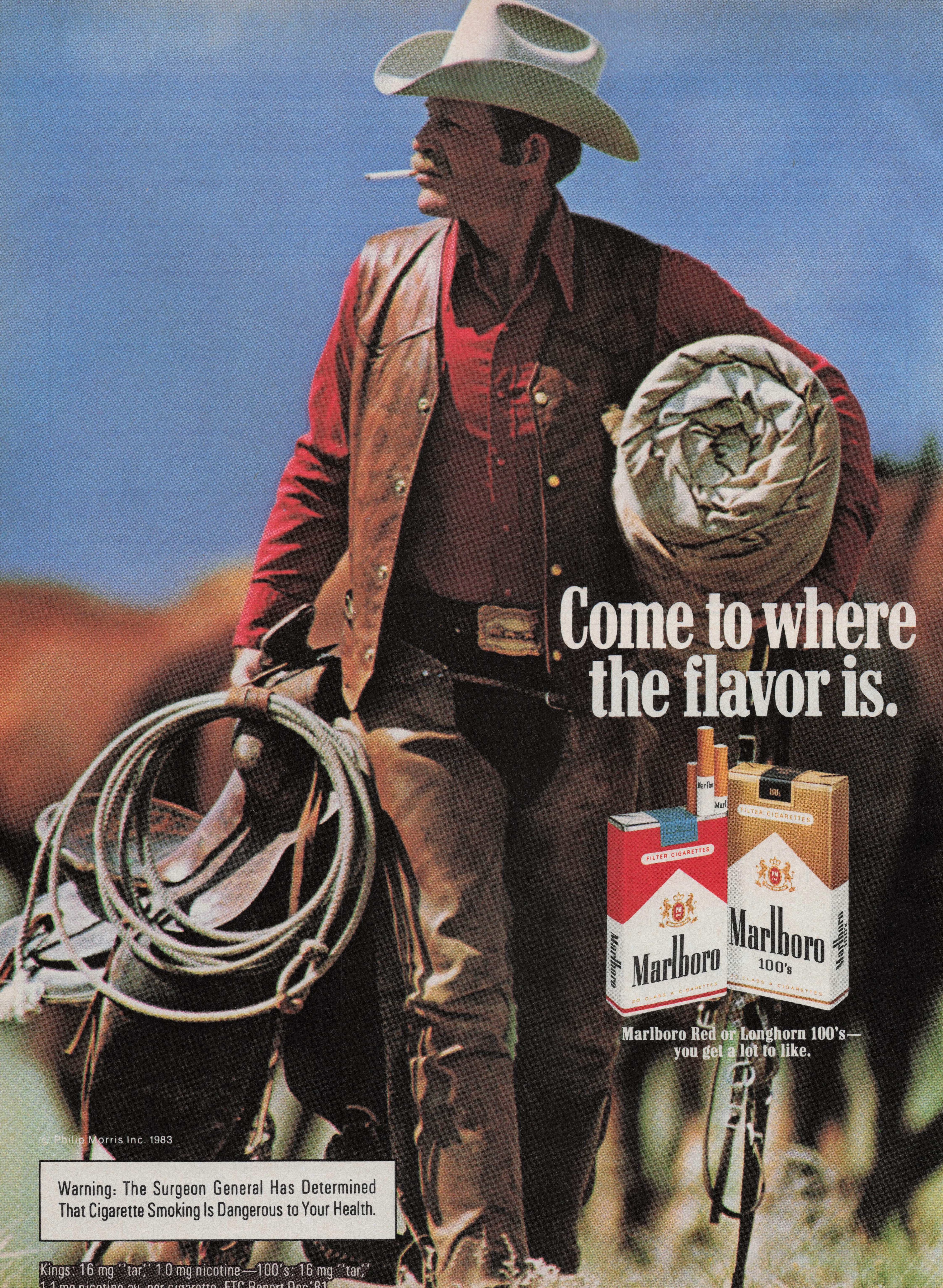 1983 Vintage Print Ad Marlboro Cigarettes Come To Where the flavor is Cowboy main product image