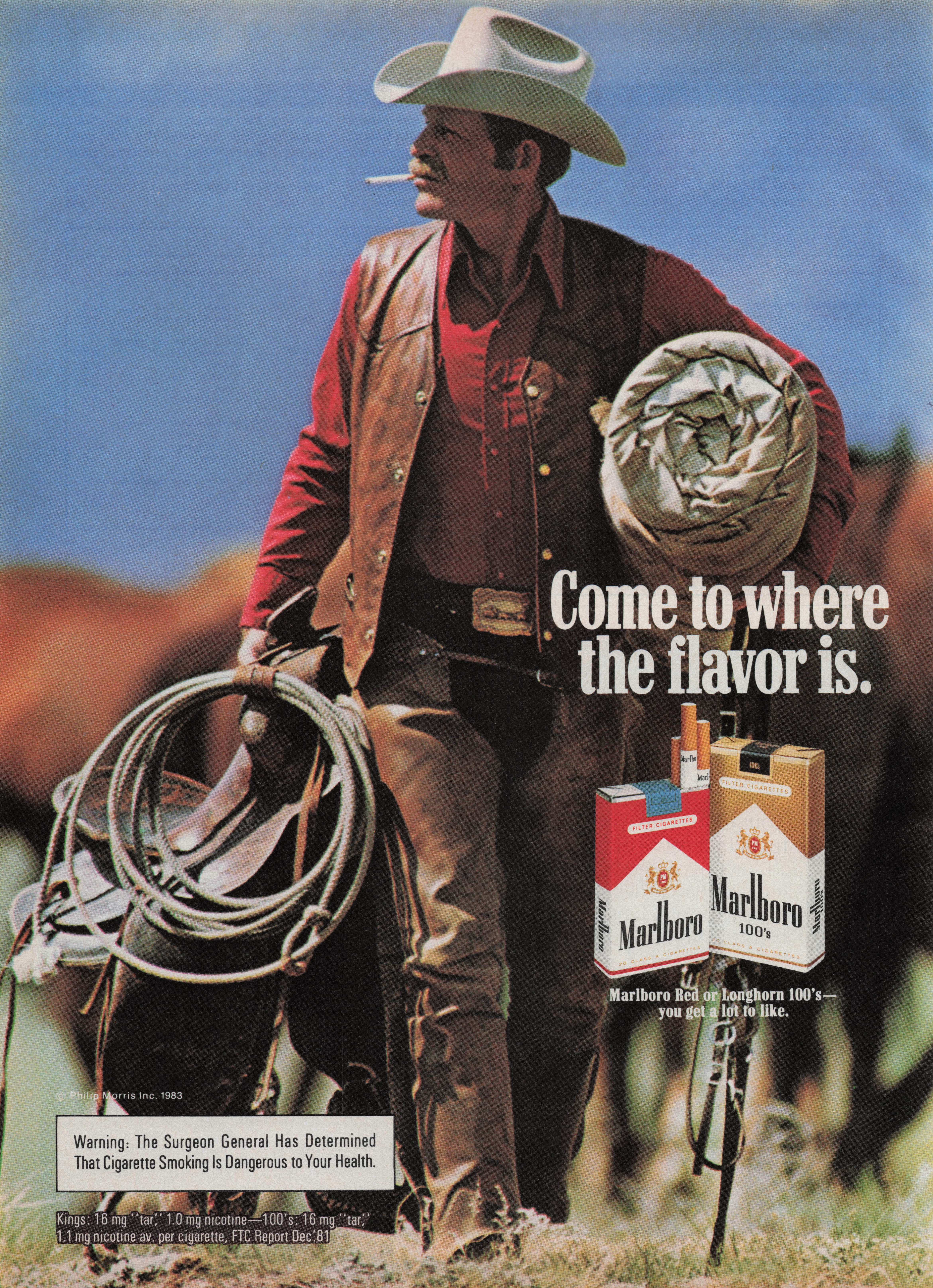 1983 Vintage Print Ad Marlboro Cigarettes Come To Where the flavor is Cowboy detailed image 2