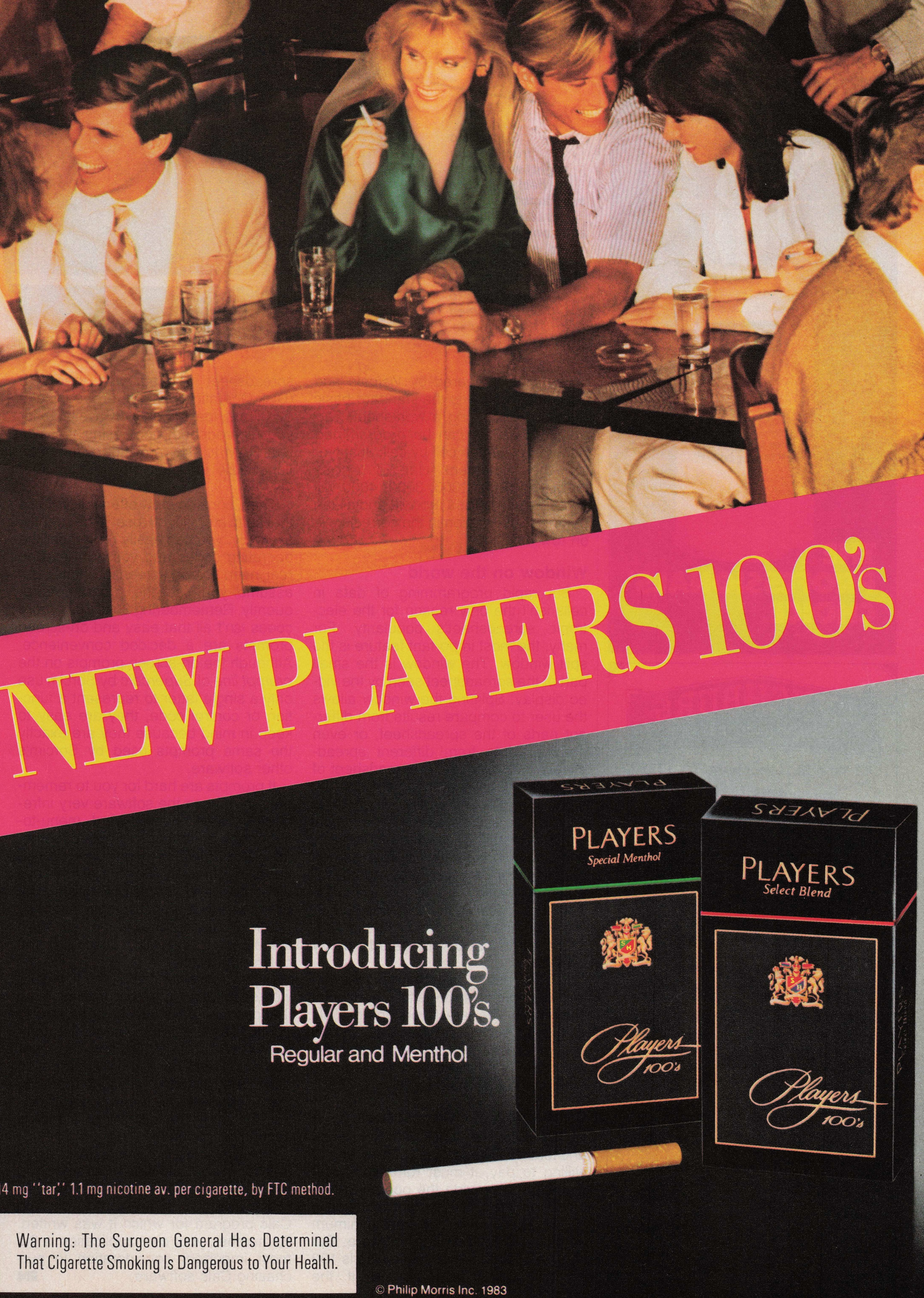 1983 Vintage Print Ad Players 100s Regular Menthol Cigarettes New Release