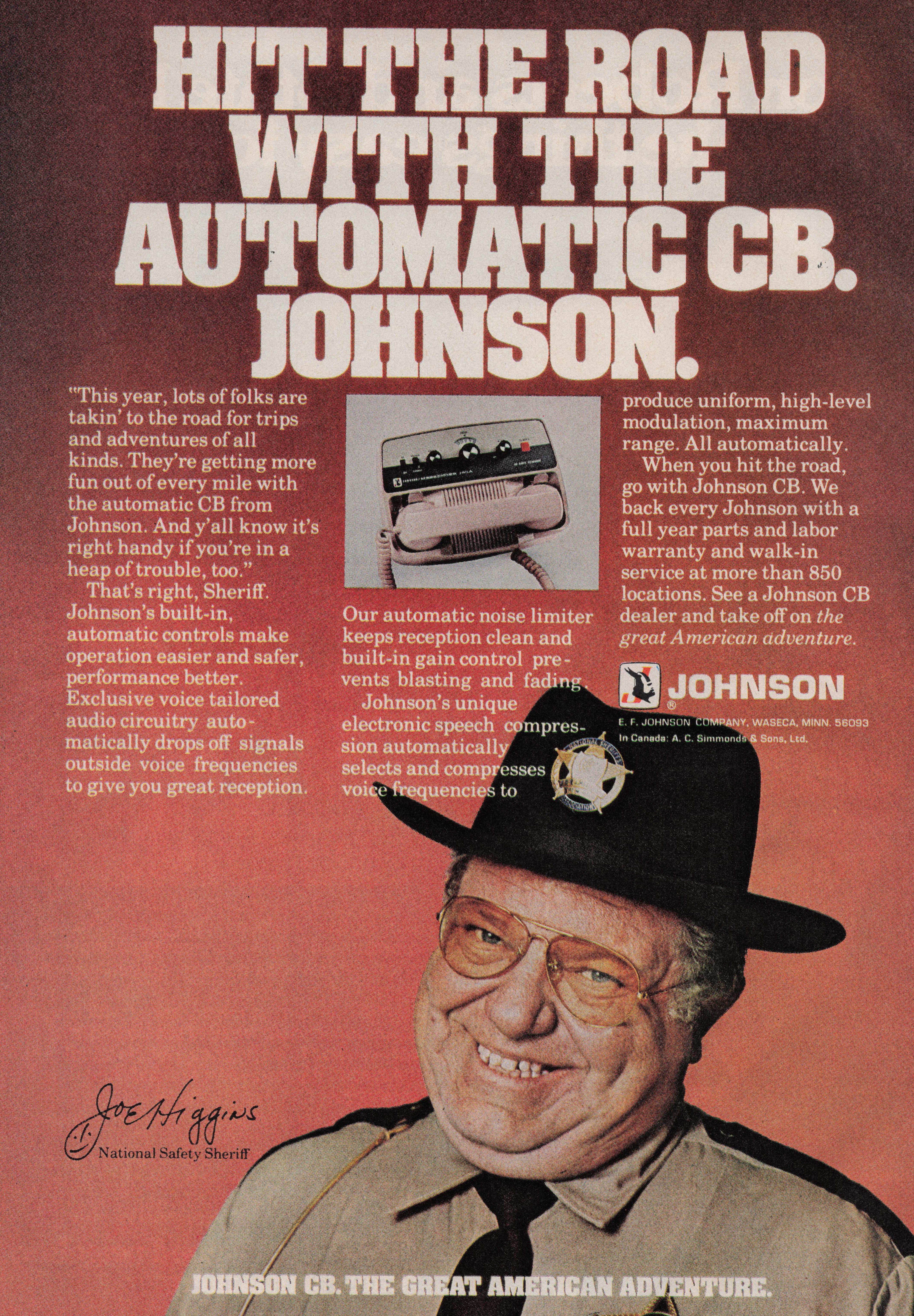 1976 Vintage Print Ad Johnson Automatic CB Radio Joe Higgins Hit the Road
