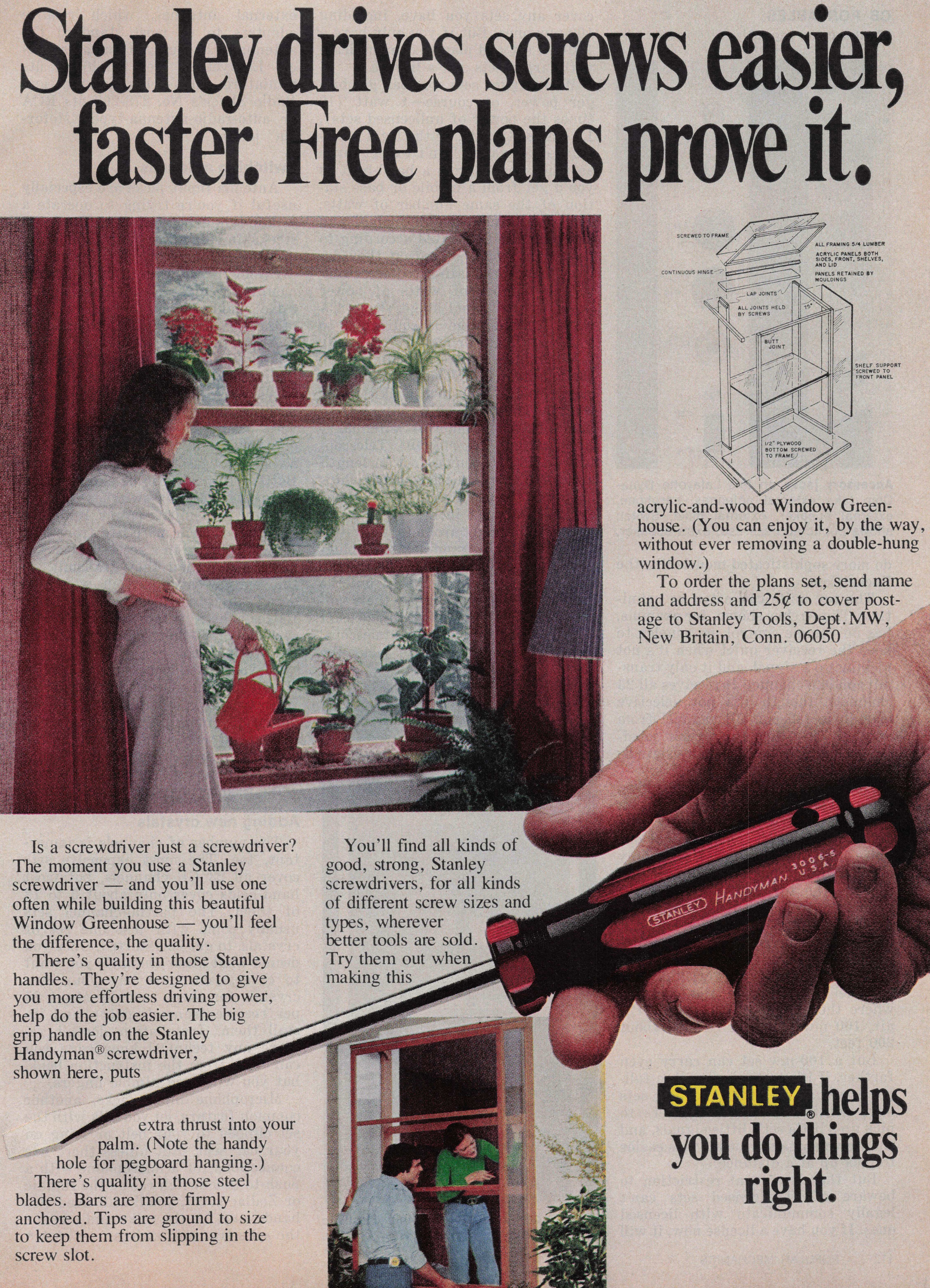 1976 Vintage Print Ad Stanley Handyman Screwdriver Window Greenhouse Plans