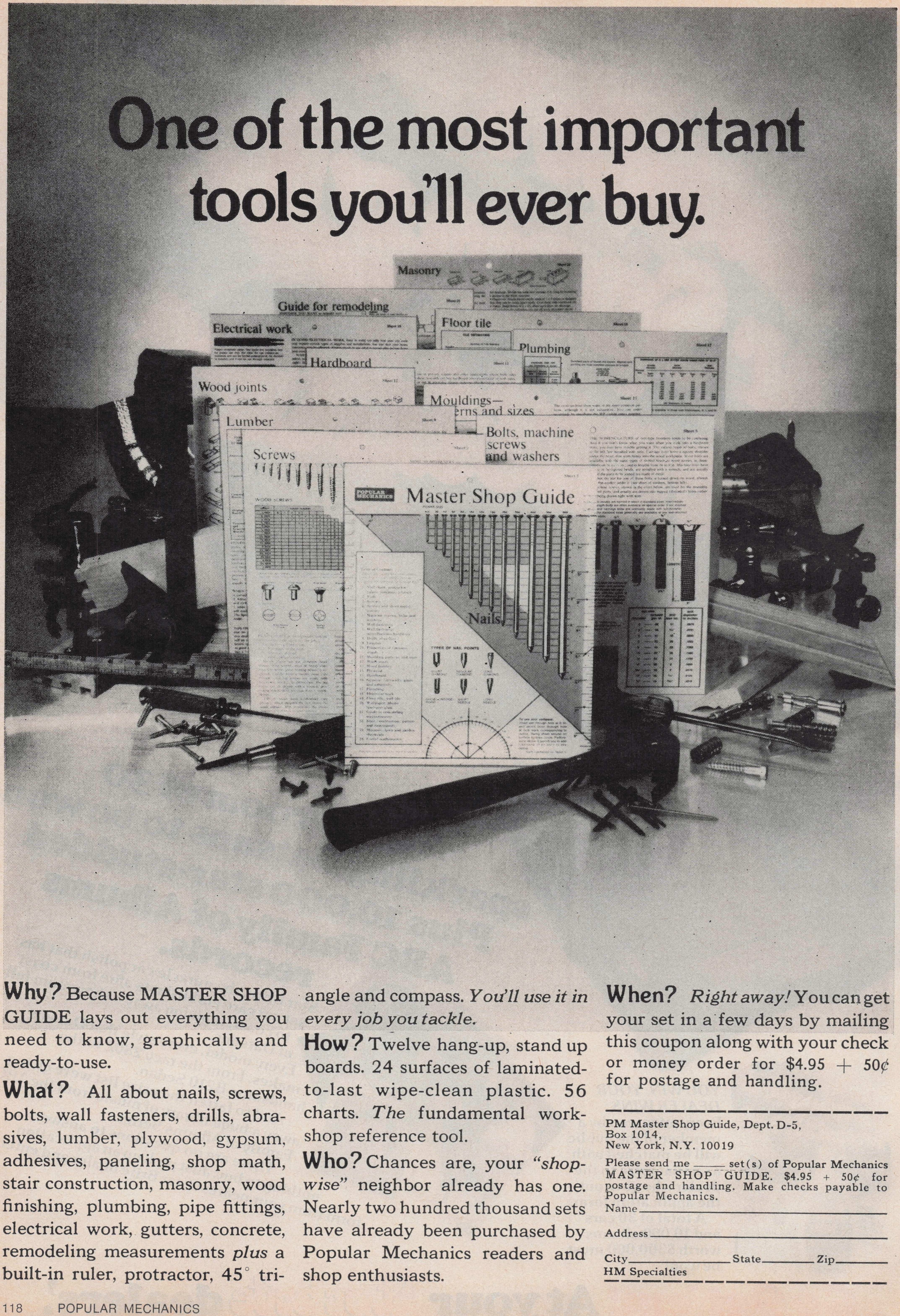 1976 Vintage Print Ad Popular Mechanics Master Shop Guide Tools Charts