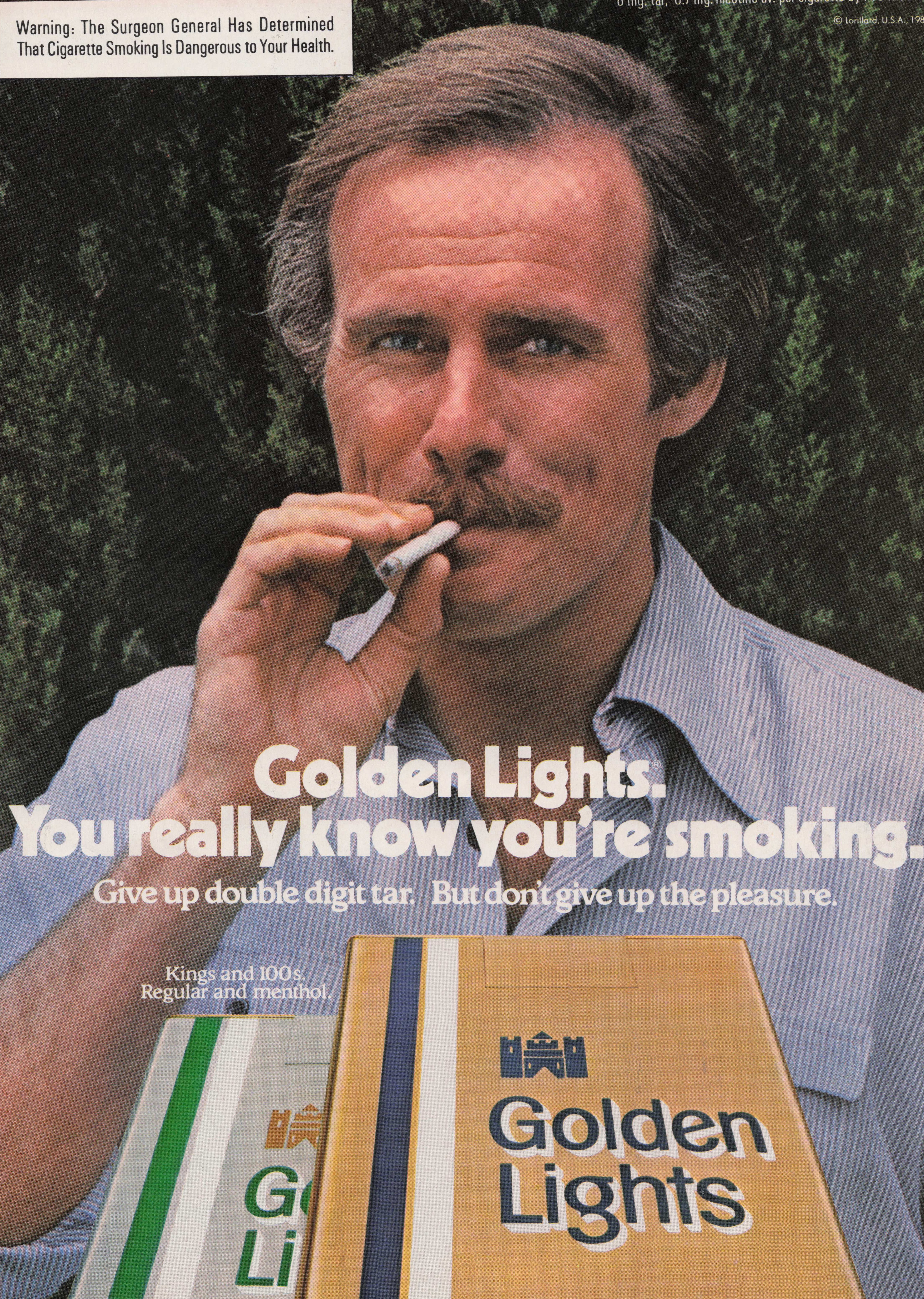 eBay listing image for 1980 Vintage Print Ad Golden Lights Cigarettes You Really Know You're Smoking